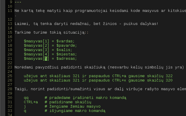 Mano VIM redaktorius panaudotas rašant straipsnį